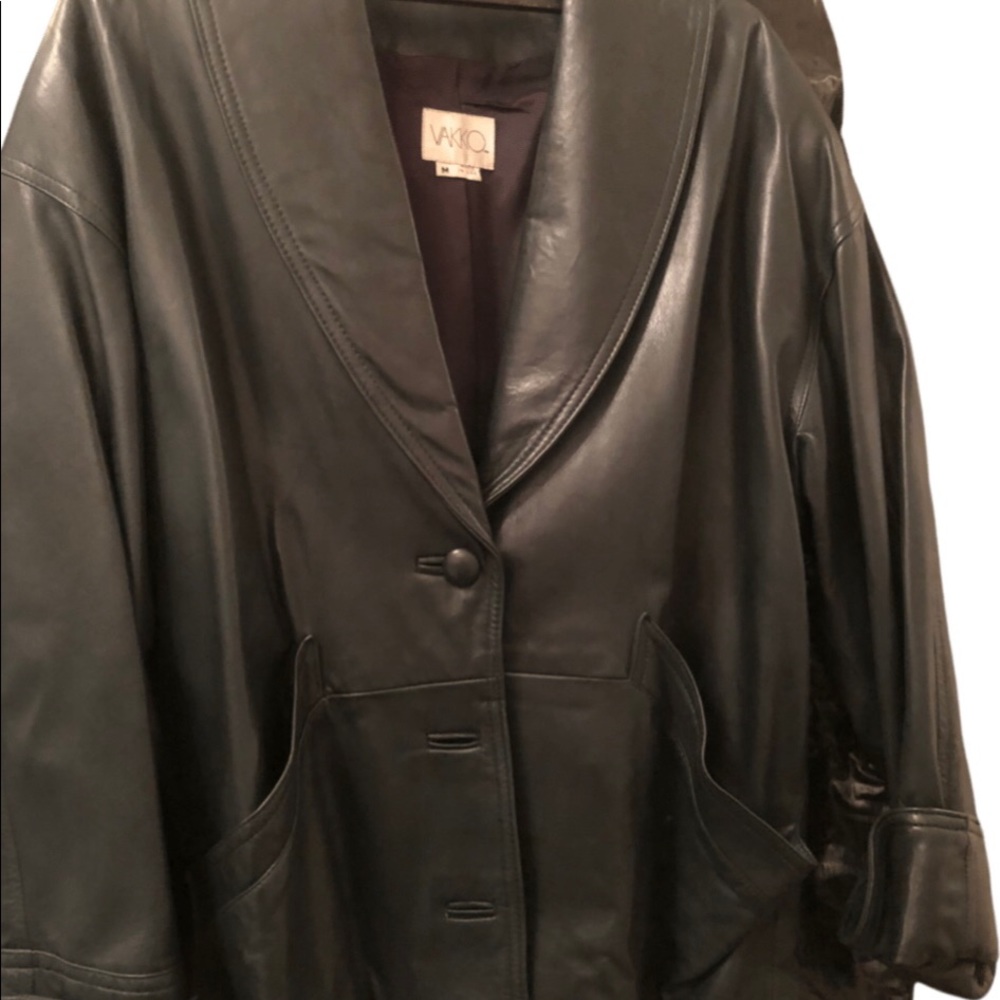 Vintage Leather Jacket Vakko, Dark Green, Good Condition